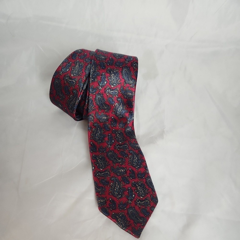 VTG Christian Dior Monsieur Paisley Tie 58" 100%‎ Silk Italy Necktie red